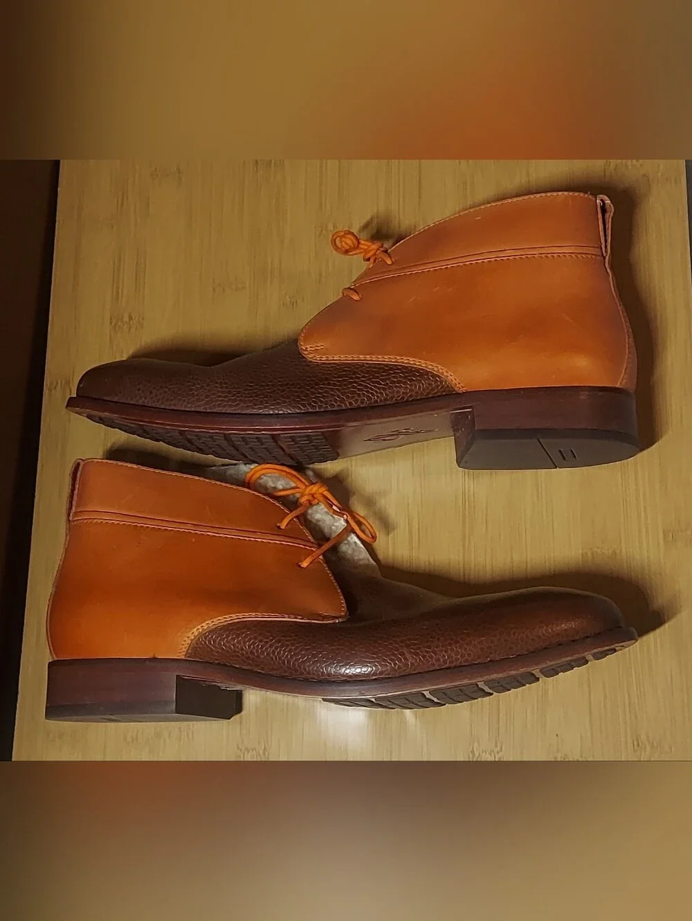 COLE HAAN ROADLOTS C10401 MEN'S BROWN & ORANGE LEATHER FAUX FUR BOOTS SIZE 8.5M